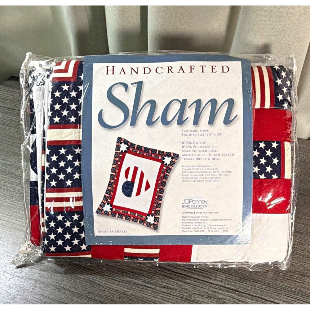 JCPenney Home Co. Standard sz Cotton Quilted Patriotic Star Sham American Hearts